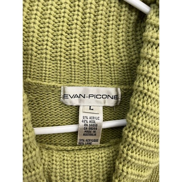 Evan Picone turtle neck sweater women large chunky knit lime green wool blend - Picture 6 of 8